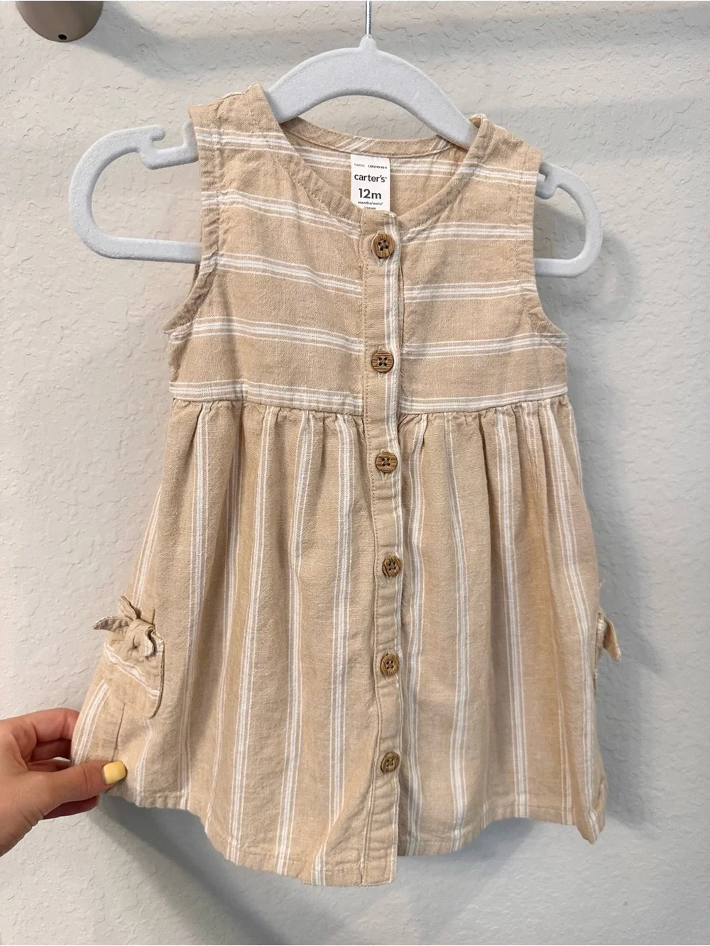 Baby Girl Stripe Sleeveless Dress - Khaki/Ivory